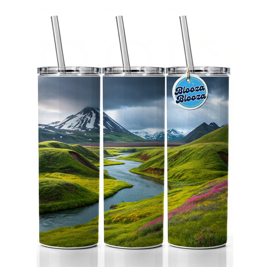 Iceland Beautiful Mountains Skinny Tumbler 20oz with Straw Insulated Water Bottle Gift