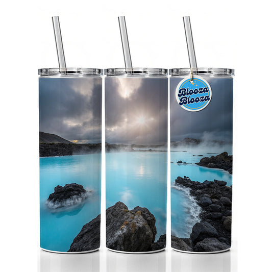 Iceland Blue Lagoon Beautiful Skinny Tumbler 20oz with Straw Insulated Water Bottle Gift