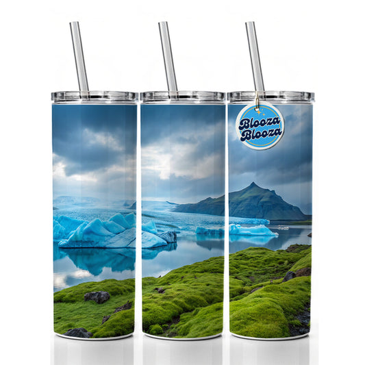 Iceland Nature Skinny Tumbler 20oz with Straw Insulated Water Bottle Gift