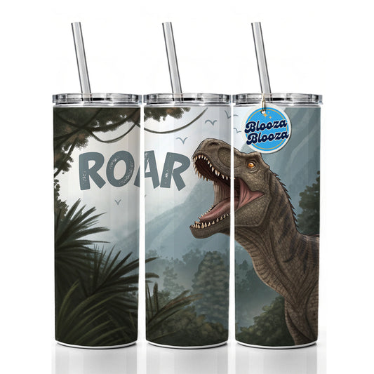 Iguanodon Roar Bold Text Dinosaur Skinny Tumbler 20oz with Straw Insulated Water Bottle Gift