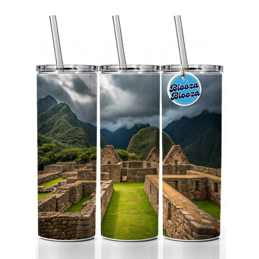 Incan Ruins Landmark Skinny Tumbler 20oz with Straw Insulated Water Bottle Gift