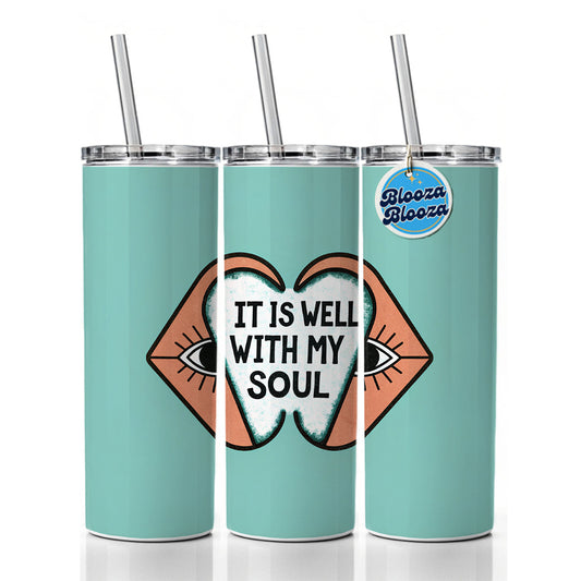 It Is Well With My Soul Bible Verse Skinny Tumbler 20oz with Straw Insulated Water Bottle Gift
