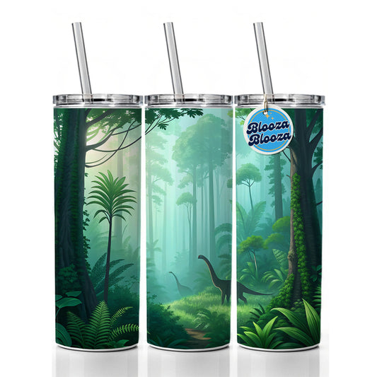 Jurassic Jungle Dinosaurs Skinny Tumbler 20oz with Straw Insulated Water Bottle Gift