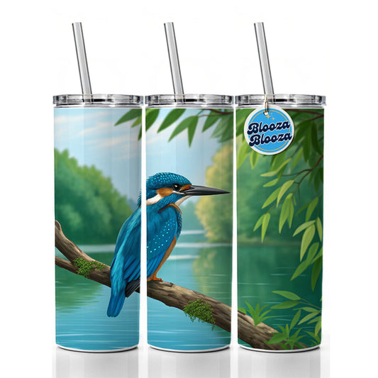 Kingfisher Bird On Branch Skinny Tumbler 20oz with Straw Insulated Water Bottle Gift