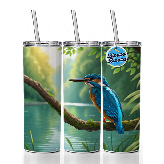 Kingfisher Blue Bird Skinny Tumbler 20oz with Straw Insulated Water Bottle Gift