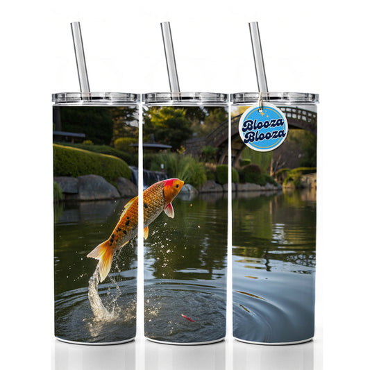 Koi Fish Jumping Skinny Tumbler 20oz with Straw Insulated Water Bottle Gift