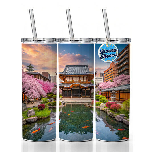 Kyoto Japan Koi Pond Skinny Tumbler 20oz with Straw Insulated Water Bottle Gift