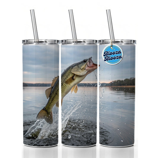Largemouth Bass Fish Jumping Fishing Awesome Skinny Tumbler 20oz with Straw Insulated Water Bottle Gift