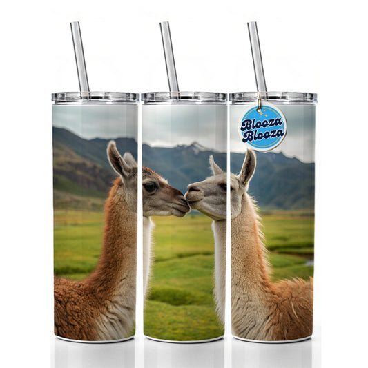 Llamas Kissing Love Skinny Tumbler 20oz with Straw Insulated Water Bottle Gift