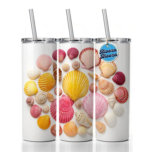 Lot Of Seashells Colorful Beautiful Skinny Tumbler 20oz with Straw Insulated Water Bottle Gift