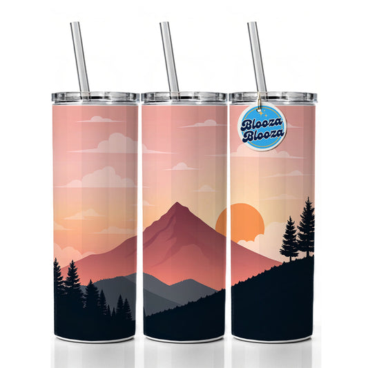 Lovely Mountain Sunset Skinny Tumbler 20oz with Straw Insulated Water Bottle Gift