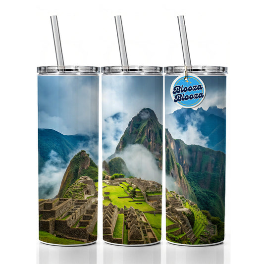 Machu Picchu Peru Travel Destination Skinny Tumbler 20oz with Straw Insulated Water Bottle Gift