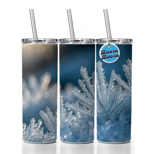 Macro View Icy Crystals Snow Flakes Skinny Tumbler 20oz with Straw Insulated Water Bottle Gift