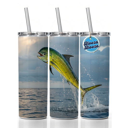 Mahi Mahi Fish Jumping Ocean Fishing Skinny Tumbler 20oz with Straw Insulated Water Bottle Gift