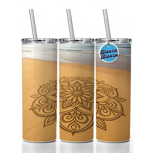 Mandala Pattern Beach Sand Skinny Tumbler 20oz with Straw Insulated Water Bottle Gift