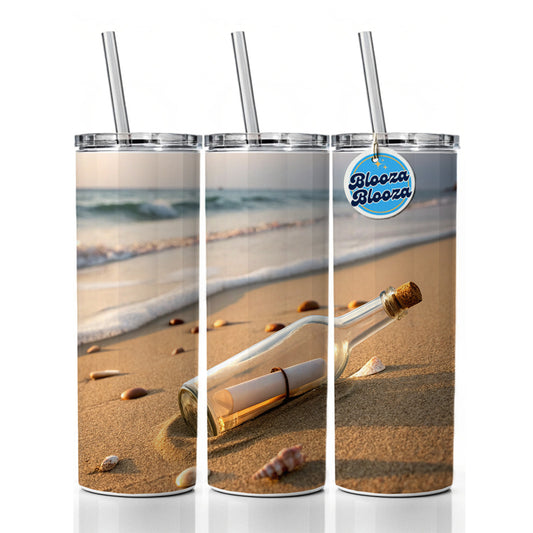 Message In A Bottle Beach Ocean Skinny Tumbler 20oz with Straw Insulated Water Bottle Gift