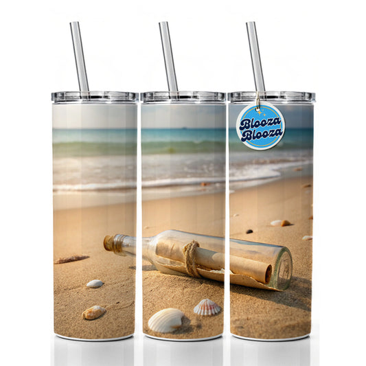 Message In A Bottle On Beach Skinny Tumbler 20oz with Straw Insulated Water Bottle Gift