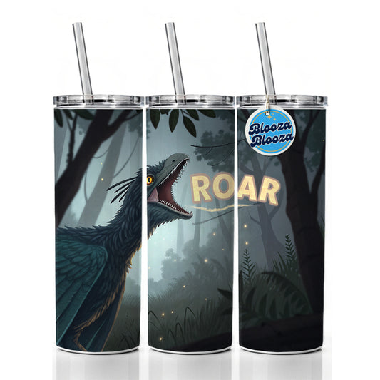 Microraptor Bold Roar Dinosaur Skinny Tumbler 20oz with Straw Insulated Water Bottle Gift