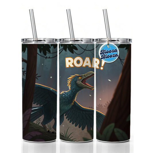 Microraptor Roar Dinosaur Skinny Tumbler 20oz with Straw Insulated Water Bottle Gift