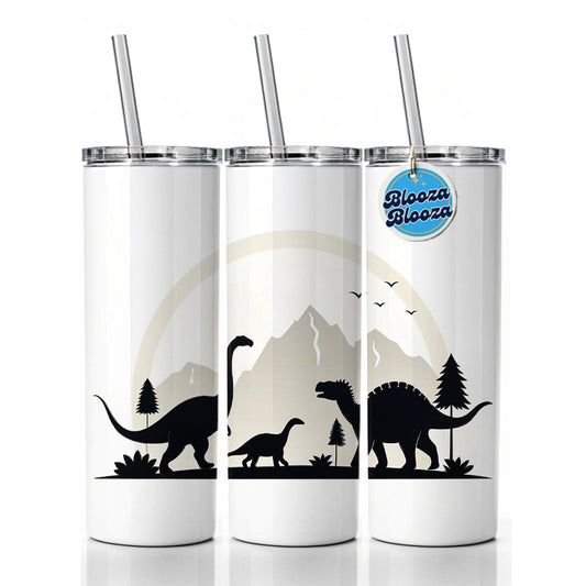 Minimalist Dinosaur Silhouettes Skinny Tumbler 20oz with Straw Insulated Water Bottle Gift