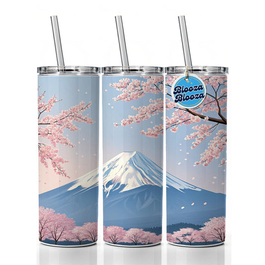 Mount Fuji Japan Cherry Blossom Trees Skinny Tumbler 20oz with Straw Insulated Water Bottle Gift