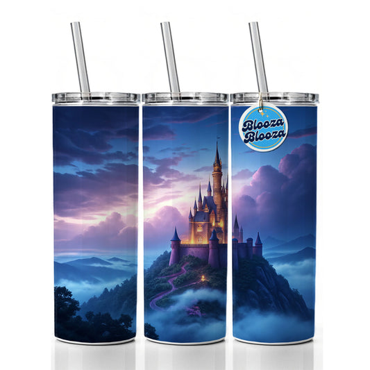 Mountaintop Castle Beautiful Fantasy Skinny Tumbler 20oz with Straw Insulated Water Bottle Gift