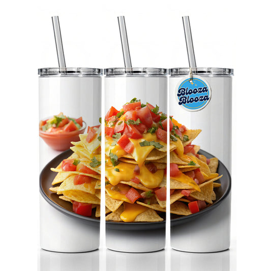 Nachos Plate Mexican Salsa Cheese Skinny Tumbler 20oz with Straw Insulated Water Bottle Gift