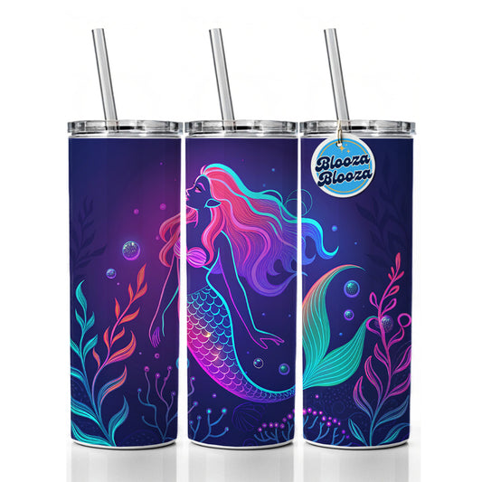 Neon Mermaid Beautiful Skinny Tumbler 20oz with Straw Insulated Water Bottle Gift