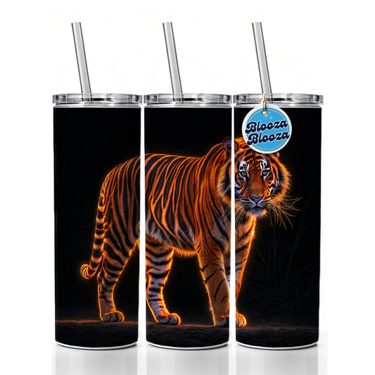 Neon Tiger Orange Skinny Tumbler 20oz with Straw Insulated Water Bottle Gift