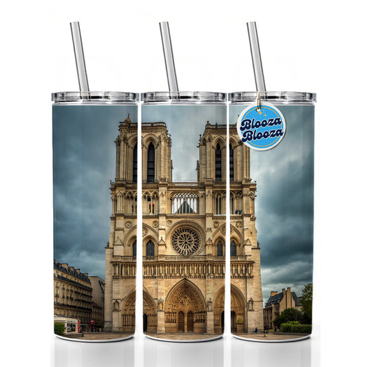 Notre Dame Cathedral Paris France Skinny Tumbler 20oz with Straw Insulated Water Bottle Gift
