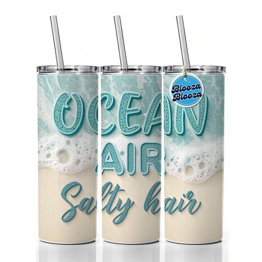Ocean Air Salty Hair Sea Foam Beach Skinny Tumbler 20oz with Straw Insulated Water Bottle Gift