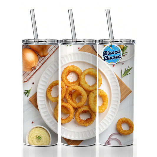 Onion Rings Plate Snack Skinny Tumbler 20oz with Straw Insulated Water Bottle Gift