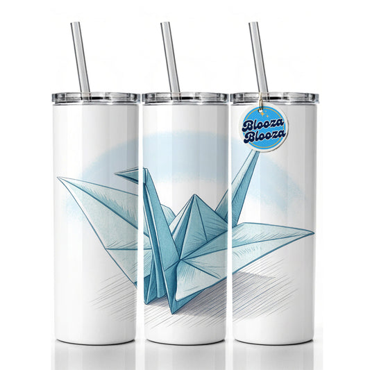 Origami Illustration Paper Crane Skinny Tumbler 20oz with Straw Insulated Water Bottle Gift