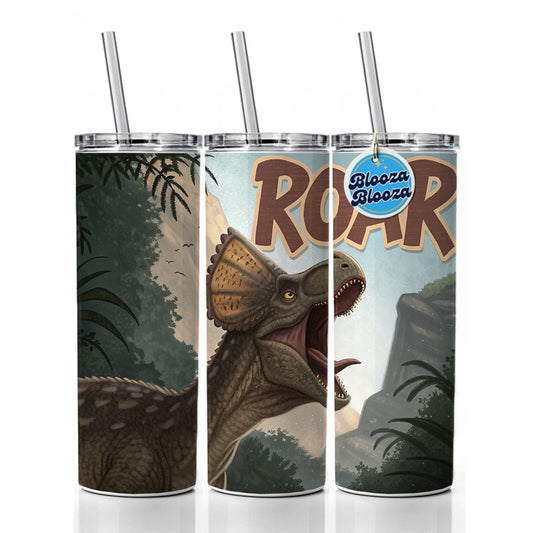 Pachycephalosaurus Roar Bold Dinosaur Skinny Tumbler 20oz with Straw Insulated Water Bottle Gift