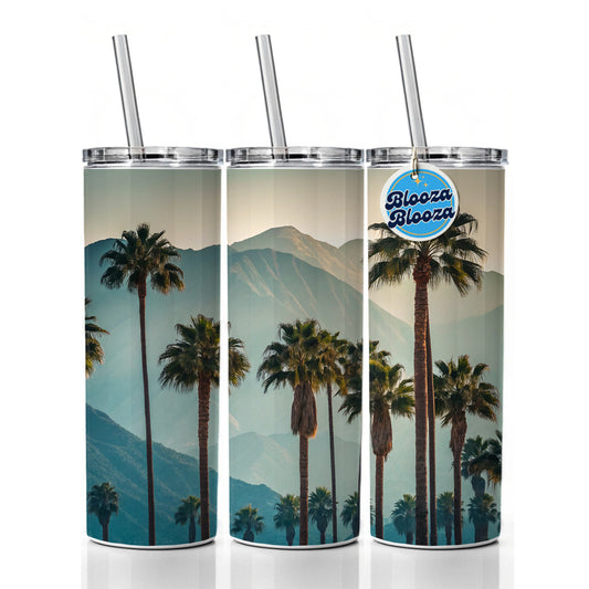 Palm Trees And Mountains Skinny Tumbler 20oz with Straw Insulated Water Bottle Gift