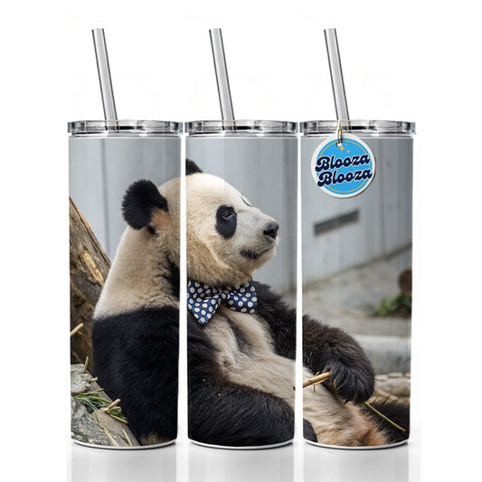 Panda Wearing Bow Tie Skinny Tumbler 20oz with Straw Insulated Water Bottle Gift