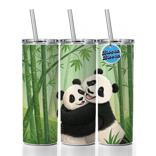 Pandas Hug Love Anniversary Skinny Tumbler 20oz with Straw Insulated Water Bottle Gift