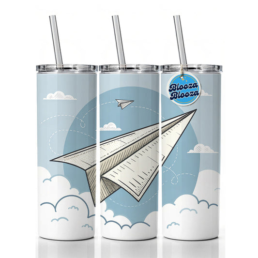 Paper Airplanes Flying Illustration Skinny Tumbler 20oz with Straw Insulated Water Bottle Gift