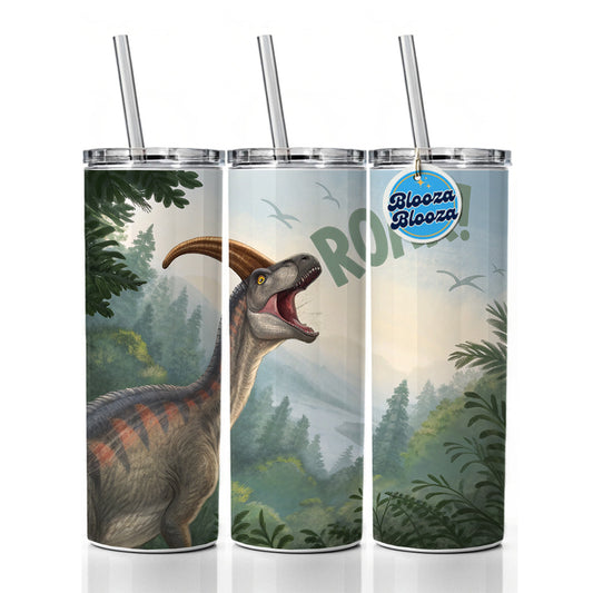 Parasaurolophus Roar Dinosaur Funny Skinny Tumbler 20oz with Straw Insulated Water Bottle Gift