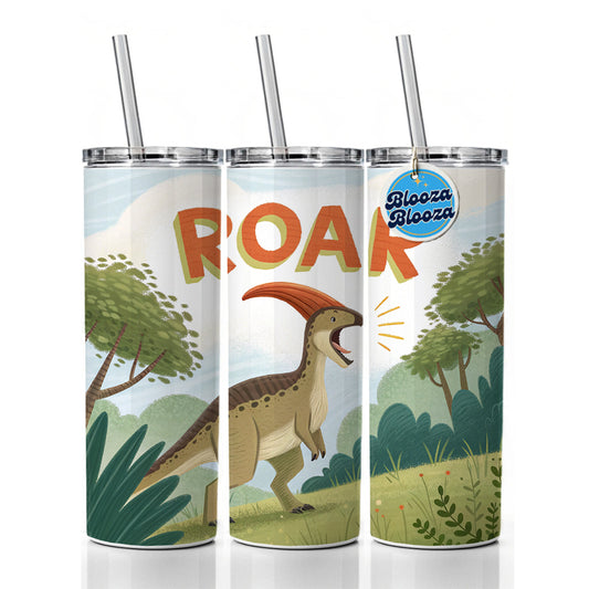 Parasaurolophus With Roar Bold Dinosaur Skinny Tumbler 20oz with Straw Insulated Water Bottle Gift