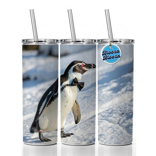 Penguin Wearing Bow Tie Funny Skinny Tumbler 20oz with Straw Insulated Water Bottle Gift