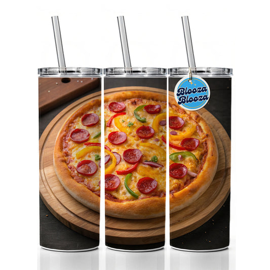 Pepperoni Pepper Pizza Skinny Tumbler 20oz with Straw Insulated Water Bottle Gift