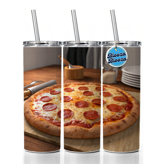 Pepperoni Pizza Yummy Dinner Skinny Tumbler 20oz with Straw Insulated Water Bottle Gift