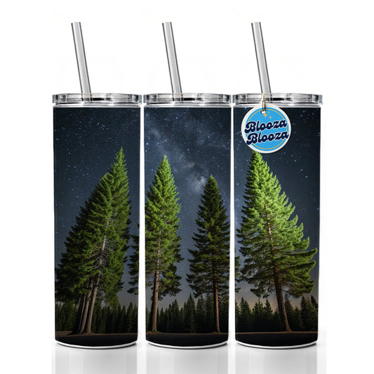 Pine Trees Star Packed Sky Skinny Tumbler 20oz with Straw Insulated Water Bottle Gift
