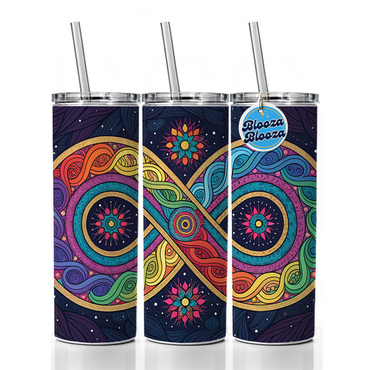 Psychedelic Patterns And Infinite Loops Colorful Skinny Tumbler 20oz with Straw Insulated Water Bottle Gift