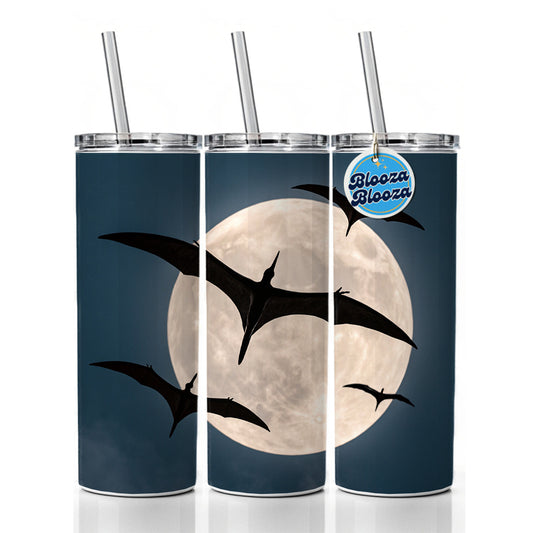 Pterodactylus Silhouettes Night Dinosaurs Skinny Tumbler 20oz with Straw Insulated Water Bottle Gift