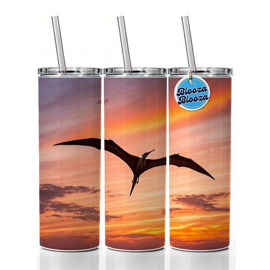 Pterodactylus Sunset Dinosaur Skinny Tumbler 20oz with Straw Insulated Water Bottle Gift