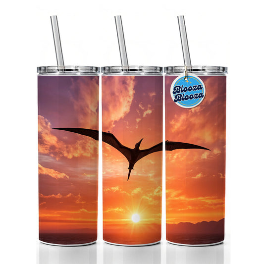 Pterodactylus Sunset Flying Dinosaur Skinny Tumbler 20oz with Straw Insulated Water Bottle Gift