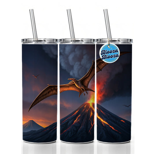 Pterodactylus Volcano Erupting Dinosaur Skinny Tumbler 20oz with Straw Insulated Water Bottle Gift