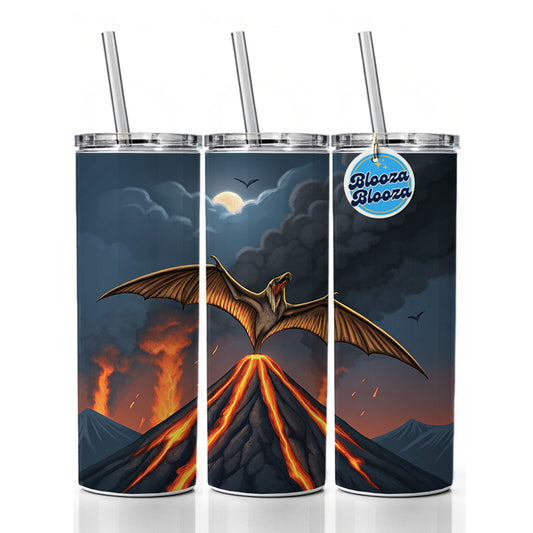 Pterodactylus Volcano Flying Dinosaur Skinny Tumbler 20oz with Straw Insulated Water Bottle Gift